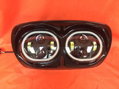 DUAL 5.75" DAYMAKER HID LED ROAD GLIDE Black Light with FULL HALO Bulb Headlight Motorcycle Harley   Bezel