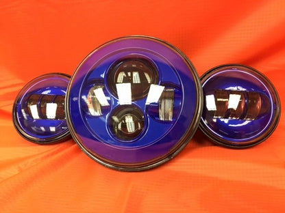 7" DAYMAKER BLUE Headlight   Blue Dual 4.5" - 4 1/2" Auxiliary AUX Spot Passing LED Fog Lights Bulb Harley SET