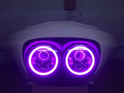 DUAL 7" DAYMAKER PINK HALO LED Replacement ROAD GLIDE Black Light Bulb Headlight Motorcycle Harley   Bezel