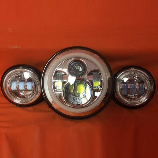 7" DAYMAKER Red HALO Headlight   Dual 4.5" - 4 1/2" RED HALO Auxiliary AUX Chrome Spot Passing LED Fog Lights Bulb Harley SET