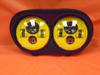 DUAL 7" YELLOW DAYMAKER 2014 - 2018   LED ROAD GLIDE Black Light Bulb Headlight Harley   Bezel