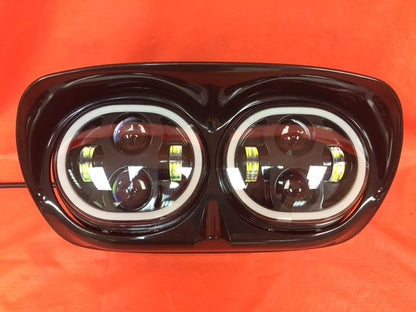 DUAL 5.75" DAYMAKER HID LED ROAD GLIDE Black Light with FULL HALO Bulb Headlight Motorcycle Harley   Bezel