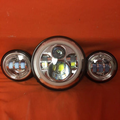 7" DAYMAKER Blue HALO Headlight   Dual 4.5" - 4 1/2" BLUE HALO Auxiliary AUX Chrome Spot Passing LED Fog Lights Bulb Harley SET