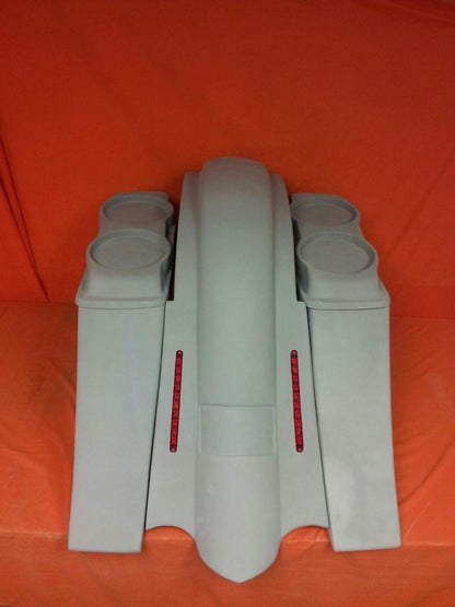 Harley Davidson 6" Heritage Softail Out & Down Extended Saddlebags, Dual 6.5" Speaker Lids   LED Fender No Cutouts