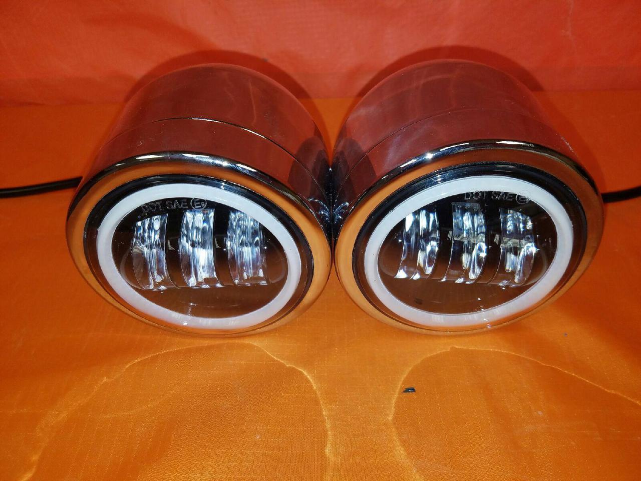 Harley Chrome Dual Twin DAYMAKER Headlights with Bracket Light Bar for FAT BOB STREET BOB DYNA - White Halo