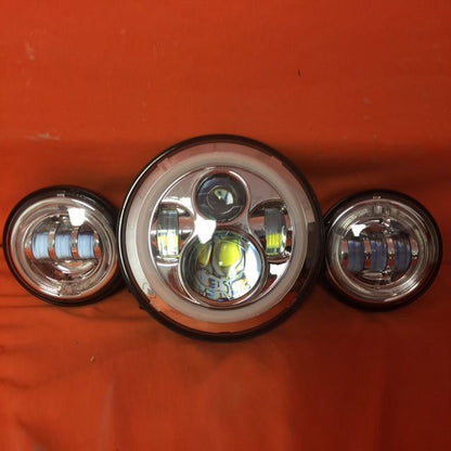 7" DAYMAKER Orange HALO Headlight   Dual 4.5" - 4 1/2" ORANGE HALO Auxiliary AUX Chrome Spot Passing LED Fog Lights Bulb Harley SET