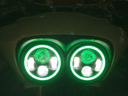 DUAL 7" DAYMAKER GREEN HALO LED Replacement ROAD GLIDE Chrome Light Bulb Headlight Motorcycle Harley   Bezel