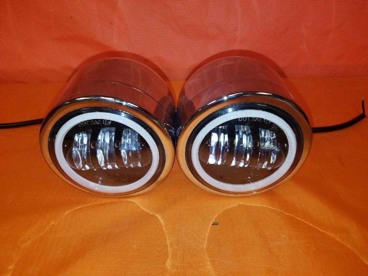 Harley Chrome Dual Twin DAYMAKER Headlights with Bracket Light Bar for FAT BOB STREET BOB DYNA - White Halo