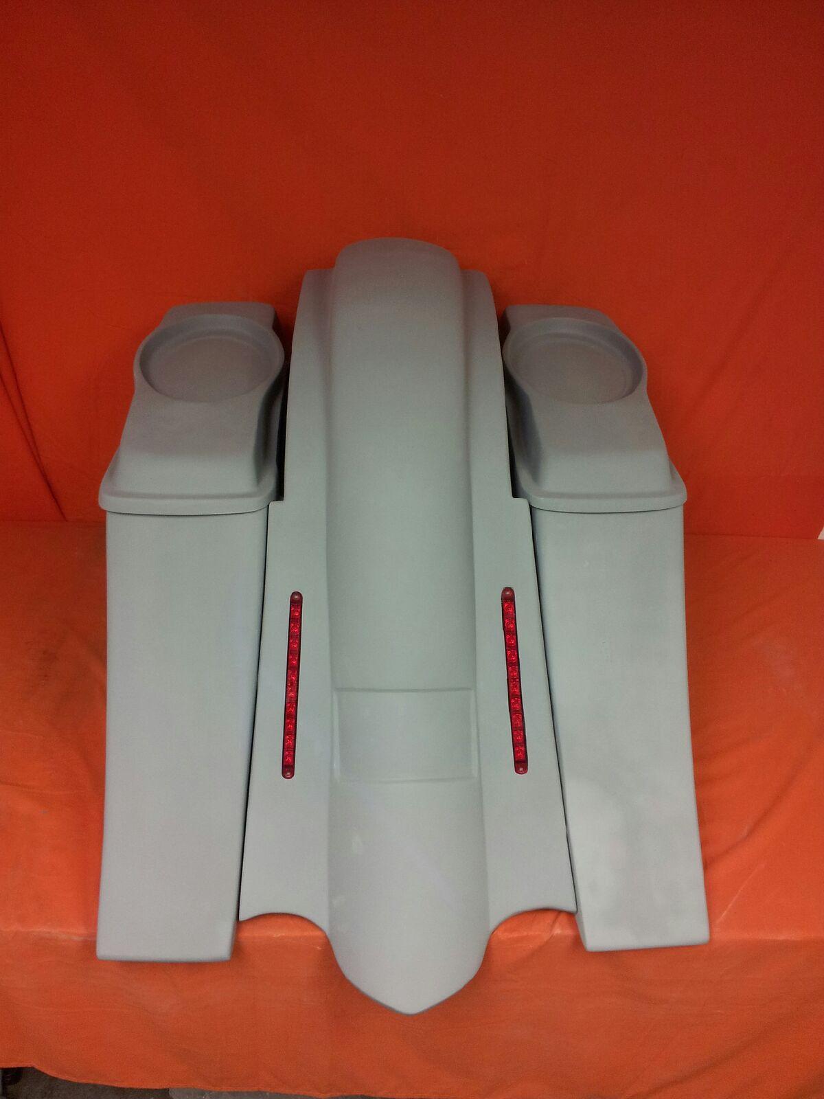 Harley Davidson 6" Heritage Softail Out & Down Extended Saddlebags, 6 x 9 Speaker Lids   LED Fender No Cutouts