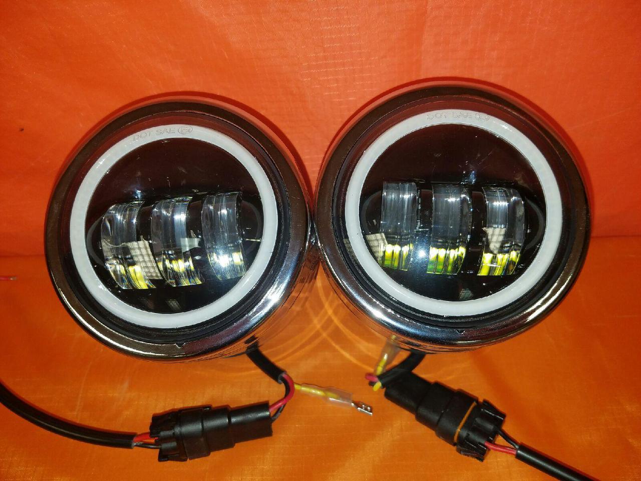 Harley Chrome Dual Twin DAYMAKER Headlights with Bracket Light Bar for FAT BOB STREET BOB DYNA - White Halo