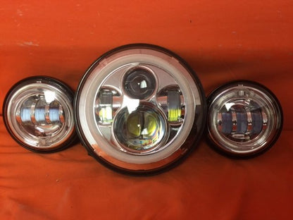 7" DAYMAKER Blue HALO Headlight   Dual 4.5" - 4 1/2" BLUE HALO Auxiliary AUX Chrome Spot Passing LED Fog Lights Bulb Harley SET