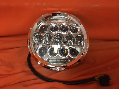 7" DAYMAKER 75W CHROME Projector HID LED Light Bulb Headlight Motorcycle Harley with GREEN HALO