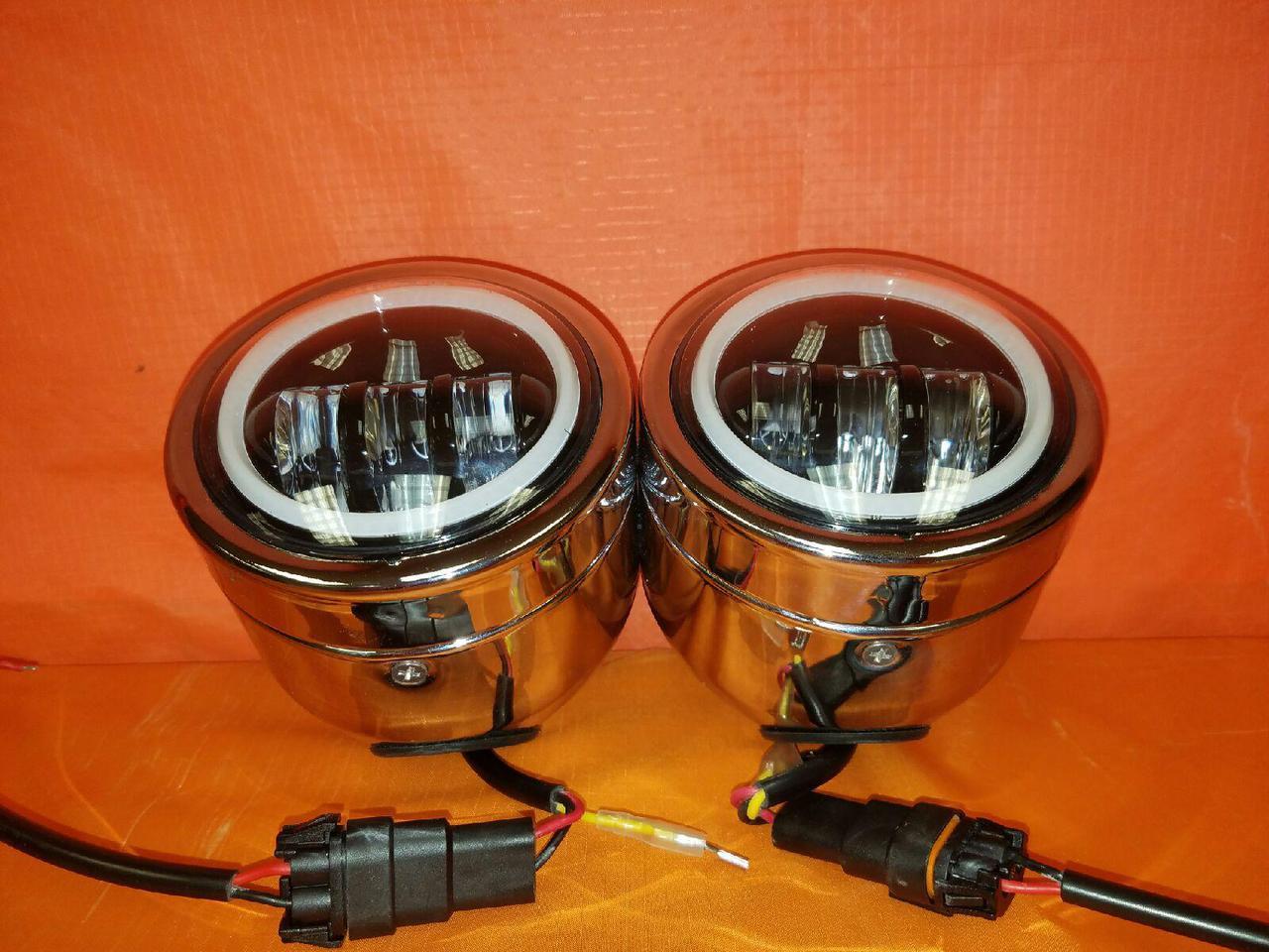 Harley Chrome Dual Twin DAYMAKER Headlights with Bracket Light Bar for FAT BOB STREET BOB DYNA - White Halo