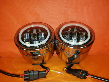 Harley Chrome Dual Twin DAYMAKER Headlights with Bracket Light Bar for FAT BOB STREET BOB DYNA - White Halo