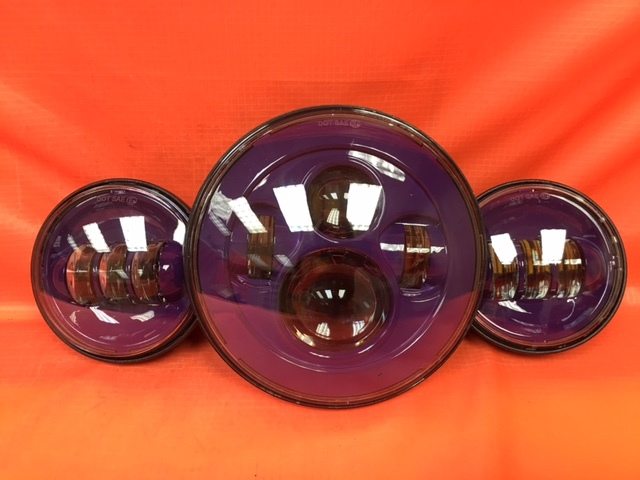 7" DAYMAKER PURPLE Headlight   Dual Purple 4.5" - 4 1/2" Auxiliary AUX Spot Passing LED Fog Lights Bulb Harley SET