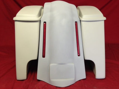 Harley Davidson Heritage Softail 4" Extended Saddlebags Dual 6.5" Speaker LED Lights Lids   Fender Dual Cutouts