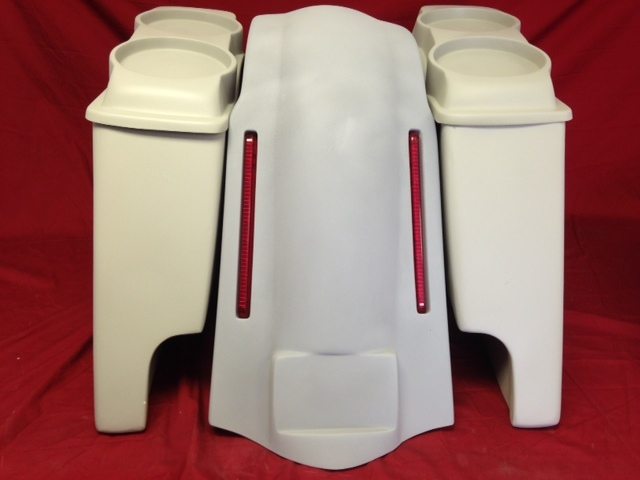 Harley Davidson Heritage Softail 4" Extended Saddlebags Dual 6 X 9 Speaker LED Lights Lids   Fender Dual Cutouts