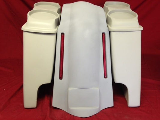Harley Davidson Heritage Softail 4" Extended Saddlebags Dual 6 X 9 Speaker LED Lights Lids   Fender Dual Cutouts
