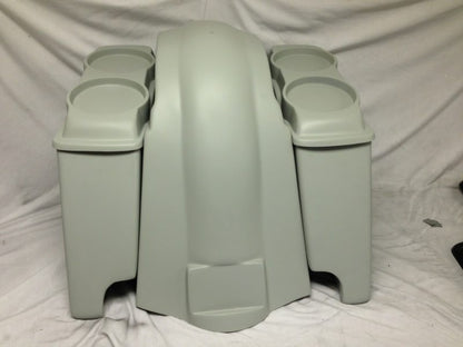 Harley Davidson Heritage Softail 4" Extended Saddlebags Dual 6.5" Speaker Lids   Fender Dual Cutouts