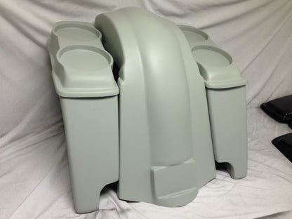 Harley Davidson Heritage Softail 4" Extended Saddlebags Dual 6 X 9 Speaker Lids   Fender Dual Cutouts