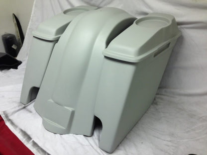 Harley Davidson Heritage Softail 4" Extended Saddlebags 6.5" Speaker Lids   Fender Dual Cutouts