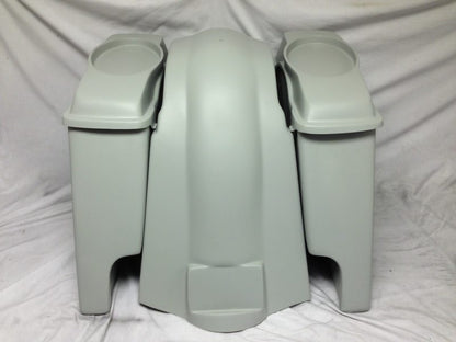 Harley Davidson Heritage Softail 4" Extended Saddlebags 6.5" Speaker Lids   Fender Dual Cutouts