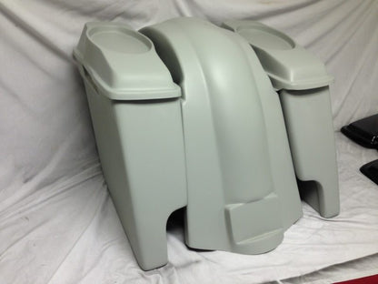Harley Davidson Heritage Softail 4" Extended Saddlebags Dual 6 X 9 Speaker Lids   Fender Dual Cutouts