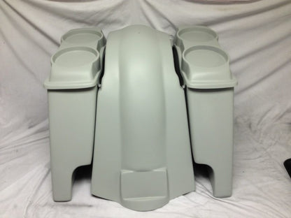 Harley Davidson Heritage Softail 4" Extended Saddlebags Dual 6.5" Speaker Lids   Fender Dual Cutouts