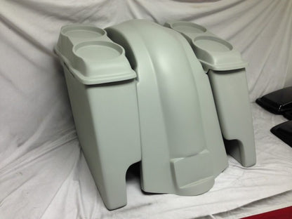 Harley Davidson Heritage Softail 4" Extended Saddlebags 6.5" Speaker Lids   Fender Dual Cutouts