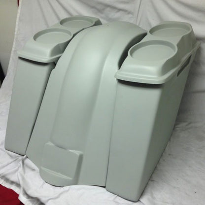 Harley Davidson 6" Heritage Softail Extended Saddlebags Dual 6.5" Speaker Lids   Fender No Cutouts