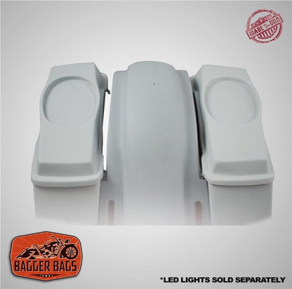 Harley Davidson 6" Heritage Softail Out & Down Extended Saddlebags 6 x 9 Speaker Lids   Fender No Cutouts