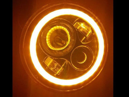 7" DAYMAKER Orange HALO Headlight   Dual 4.5" - 4 1/2" HALO Auxiliary AUX Chrome Spot Passing LED Fog Lights Bulb Harley SET