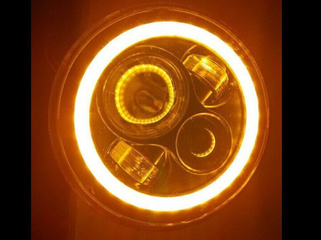 7" DAYMAKER Orange HALO Headlight   Dual 4.5" - 4 1/2" ORANGE HALO Auxiliary AUX Chrome Spot Passing LED Fog Lights Bulb Harley SET