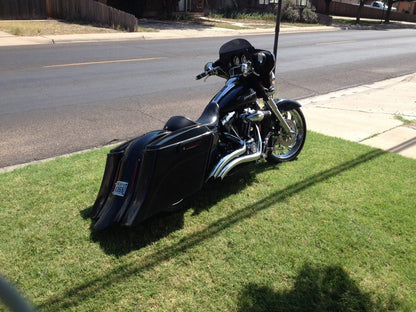 Harley Davidson 6" Extended Out & Down Saddlebags with Lids & Custom Rear LED Fender - No Cut Outs