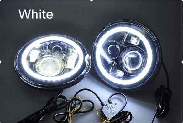 7" DAYMAKER Black Angel Eye WHITE HALO HID LED Light Bulb Headlight Motorcycle Kawasaki Vulcan Nomad 1500 / 1600